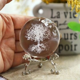 Resim Keyfim Shop 3D Cam Küre 6 cm Yaşam Ağacı Tasarımlı Dekoratif Metal Ayaklı Aydınlatma 