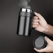 Resim 1 Adet Paslanmaz Çelik Seyahat Bardağı, 400ml/13.5oz Sızdırmaz Kapaklı İzole Termos - BPA İçermez, Kaynaksız İç Astar, Mat Siyah Sıcak ve Soğuk İçecekler için, Ofis, Spor Salonu, İşe Gidiş Geliş, Spor Salonu İçecek Kabı | Şık İçecek Kabı, Seyahat Kahve Termosu 