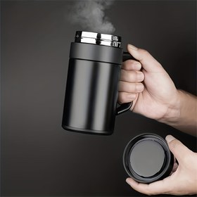 Resim 1 Adet Paslanmaz Çelik Seyahat Bardağı, 400ml/13.5oz Sızdırmaz Kapaklı İzole Termos - BPA İçermez, Kaynaksız İç Astar, Mat Siyah Sıcak ve Soğuk İçecekler için, Ofis, Spor Salonu, İşe Gidiş Geliş, Spor Salonu İçecek Kabı | Şık İçecek Kabı, Seyahat Kahve Termosu 