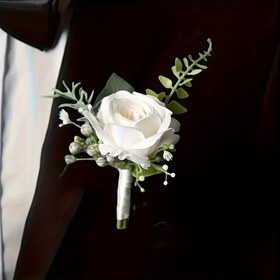 Resim 1 adet Romantik Beyaz Gül Bilekliği, Erkekler için Polyester Yakalık, Sadece Elde Yıkama, Düğünler, Galalar, Doğum Günü Partileri, Aile Toplantıları, Gelin Aksesuarları, %100 Polyester Elyaf, Masaüstü Dekoru 