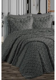 Resim Çeyiz Diyarı Malina Ponpon 3 Parça Çift Kişilik Pike Takımı Antrasit Antrasit 