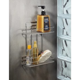 Resim Evistro Banyo Köşe Rafı 2 Katlı Şampuanlık Duvara Monte 