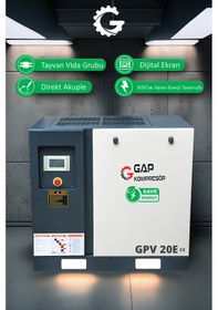 Resim Gap Kompresör İnvertörlü Vidalı Hava Kompresörü 20 HP Tek Makine GPV20e 