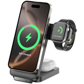 Resim Bix Tps01 3 Ü 1 15w Kablosuz Şarj Cihazı Telefon Tws Kulaklık Akıllı Saat Gece Işıklı Çok Fonksiyonlu Siyah 
