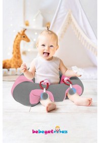 Resim Çıngıraklı Gri-pembe Bebe Yatmaz Bebek Oturma Destek Minderi Bebek Koltuğu 