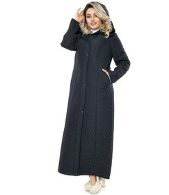Resim Kadın Kapitone Mont (142 Cm) Lacivert Büyük Beden Çok Renkli 