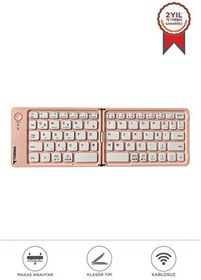 Resim Torima TK-08 Pembe Kablosuz Katlanabilir Şarjlı Taşınabilir Mini Bluetooth Klavye 