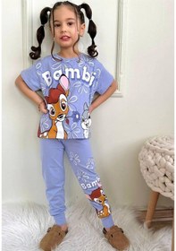 Resim Kısa Kollu Tshırt Pijama Takımı 2'li Takım-1209 Mavi 