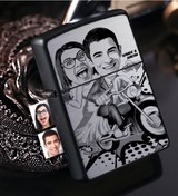 Resim Kişiye Özel Gelin Damat Karikatürlü Benzinli Siyah Metal Çakmak - N11.1554 