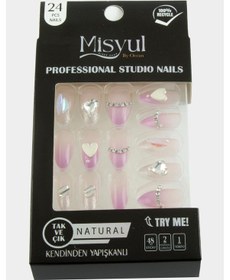 Resim Misyul Taşlı Takma Tırnak 24 Adet-pembe N701 