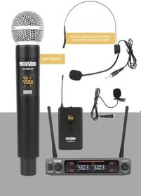 Resim Lastvoice Lv-502X-EY UHF Dijital 2x24 Kanal Çiftli EL Yaka Headset Telsiz Kablosuz Mikrofon 