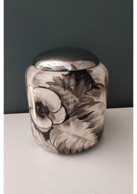 Resim Lamedore Siyah Kapaklı Çiçek Desenli Vazo Küçük Boy 21.5x25 Cm 