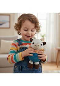 Resim Oyun Ve Uyku Arkadaşı El İşi Amigurumi Peluş Oyuncak İnek 