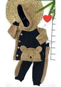 Resim 6-12-18-24 Ay Düğme Kapamalı Kapşonlu Ceket Welsoft Detaylı 2li Erkek Bebek Takımı Siyah Siyah 