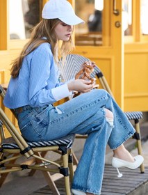 Resim Geniş Paça Kot Pantolon Standart Bel Yıpratılmış Detaylı Cepli - Bianca Wide Leg Jeans 