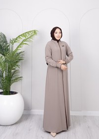 Resim Dayfabric Çizgi Detaylı Fermuarlı Ferace | Bej 