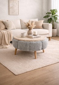 Resim DEKOR MOBİLYACIM Fortune Yuvarlak Orta Sehpa Tablalı Puf Gövdeli Modern Dekoratif Salon Sehpası 