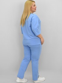 Resim Kadın Büyük Beden Kısa Kollu Çiçek İşlemeli Eşofman Takımı 8199-25 - 3XL / Mürdüm 