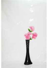 Resim 60 Cm Desenli Uzun Siyah Vazo Pembe Ortanca 