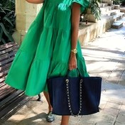 Resim Kadın Yaz Casual Elbise, Yuvarlak Yaka, Geniş Kollu, A-Şekilli, Orta Uzunluk, Polyester, Düz Renk, Kırışık Eti, Bol Fit, Tüm Mevsim, Plaj Stili 