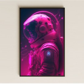Resim Neon Pembe Cyber Astronot Portre Pleksi Tablo - Futuristik Uzay Sanatı 