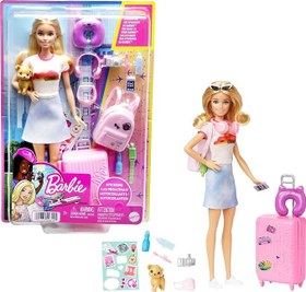 Resim Barbie Seyahatte Bebeği ve Aksesuarları Barbie bebek ve aksesuarları, yavru köpeğiyle seyahat seti HJY18 