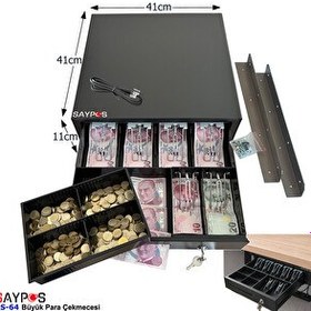 Resim Saypos 6 Banknot Gözlü Masa Altı Montaj Askılı Pos Bağlantılı Anahtardan Açılır Para Çekmecesi 41x41x11 CM 
