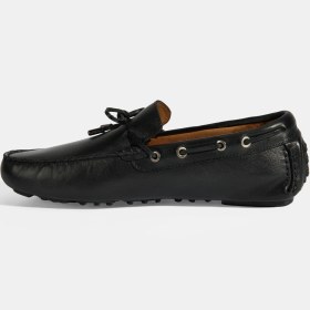 Resim Erkek Siyah Bağcık Detaylı Slip-On Deri Loafer 