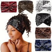 Resim Kadınlar için 6-Pack Boho Esnek Turban Başlıkları - Pamuk Blend Knit Kumaş, Esnek Geniş Bandana Saç Bantları, Yoga, Fitness ve Her Gün Stil için Çok Yönlü Baş Sarıcılar 