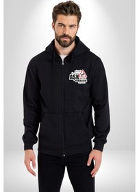 Resim Angemiel Çok Virajlı Bir Otabandır Aşk, Ama Bazı Hödüklerin Ehliyeti Vardır Yazılı Kadın Erkek Siyah Kapüşonlu Fermuarlı Baskılı Hırka Sweatshirt Siyah 