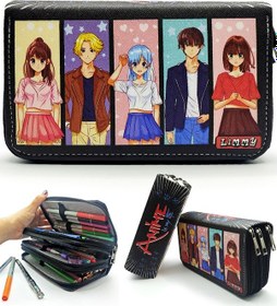 Resim Kalem Kutusu Organizer Üç Bölmeli Kalemlik Grup Anime Siyah 