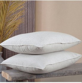 Resim Pamuklu İpliği Boyalı Yıkamalı Kapaklı Yastık Kılıfı 2 Li Set 50x70 Cm Çift İğne Detaylı Açık Gri 