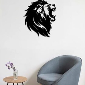 Resim 3D Aslan Kafası Duvar Sanatı Dekoru, Siyah Metal Duvar Heykeli, Modern Ev Dekorasyonu (19,6 X 16,9 (50X43CM)) 
