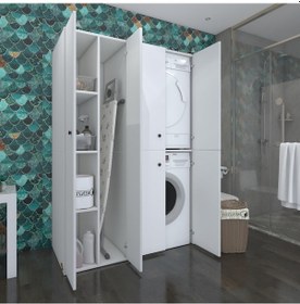 Resim Kenzlife Çamaşır-Kurutma Makinesi Dolabı Kapaklı Yaromira Sol Byz 180*120*60 Banyo Arkalıksız Çok Renkli 