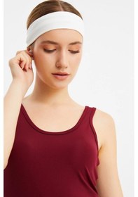 Resim Kadın %100 Pamuklu Penye, Kaymaz, Terletmez, Ultra Hafif, Spor Saç Bandı Bandana - Tek Ebat / Beyaz Beyaz 