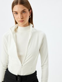 Resim Cepli Slim Fit Dik Yaka Fermuarlı Polar Sweatshirt 
