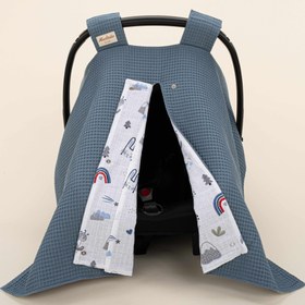 Resim Puset Örtüsü - Çift Taraflı - Koyu Mavi Petek - Mavi Kedi 