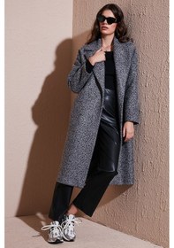 Resim Lela Oversize Fit Mono Yaka Düğmeli Buklet Uzun Kaşe Bayan Kaban 6810236 Antrasit 
