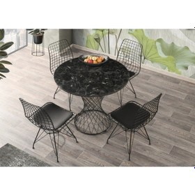 Resim Avvio 90x90 Parla Yuvarlak Yemek Masa Takım Mutfak Masa Sandalye Takımı Siyah Mermer Desenli Siyah 