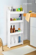 Resim ongu home Slim Raf 4 Katlı Çok Amaçlı Tekerlekli Organizer Mutfak Rafı Banyo Düzenleyicisi (BEYAZ) 