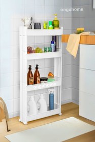 Resim ongu home Slim Raf 4 Katlı Çok Amaçlı Tekerlekli Organizer Mutfak Rafı Banyo Düzenleyicisi (BEYAZ) 