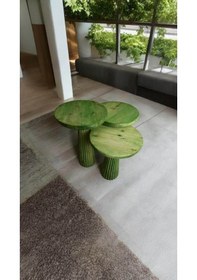 Resim Ahşap 3 Lü El Yapımı Mantar Sehpa Çimen Yeşili Yeşil 