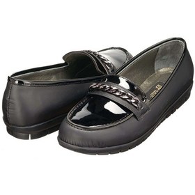 Resim 41,42,43,44 Nr1872 Siyah Yağlı Deri Saraç Dikişli Rahat Dişli Taban Leofar Zincir Aksesuarlı Büyük Numara Kadın Babet Siyah 