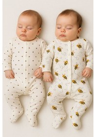 Resim Arılı Ve Küçük Mikili %pamuk 2 Li Patikli Bebek Tulum 