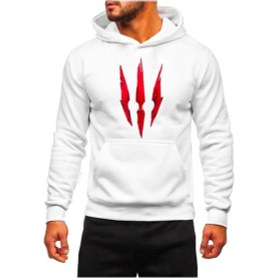 Resim Witcher Pençe Eşofman Takımı Beyaz Sweatshirt Siyah Jogger - Baskılı Oversize Şardonlu Kapüşonlu Beyaz 