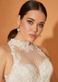 Resim Jill Modern Halter Yaka Balık Kesim Gelinlik - Fildişi Beyaz / 46 