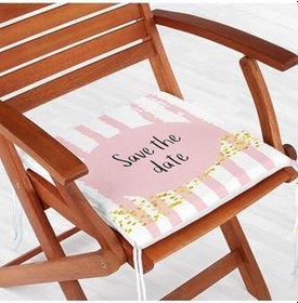 Resim RealHomes Pembe Zeminde Save The Date Motifli Modern Fermuarlı Sandalye Minderi 
