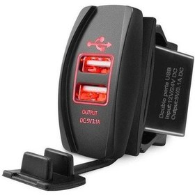 Resim Kırmızı Cep Telefonu İçin 3.1a Çift Usb Bağlantı Noktası Şarj Aleti Priz 12v Led Su Geçirmez 