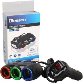 Resim Olesson 1633 12-24v 3lü Usbli 120w 80cm Kablolu Dijital Ekranlı Araç Çakmak Çoklayıcı 