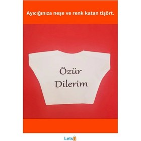 Resim Özür Dilerim Yazılı Peluş Ayı Tişörtü 25 30 Cm Kaliteli Kumaş 1 Adet 